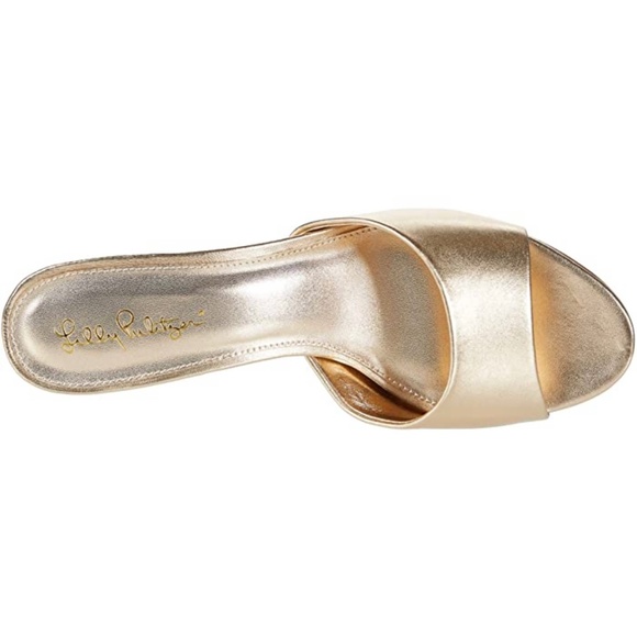 Lilly Pulitzer Gold Kimmy Heels Mule Slide Sandals - Picture 6 of 12